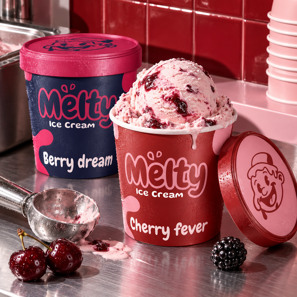 Melty Ice Cream Berry Dream and Cherry Fever packaging
